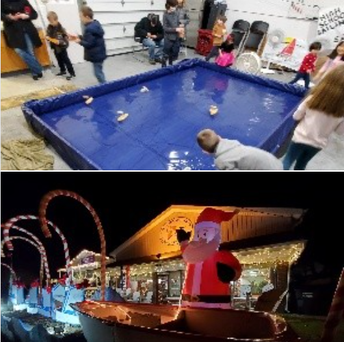 Holiday decorations and pond